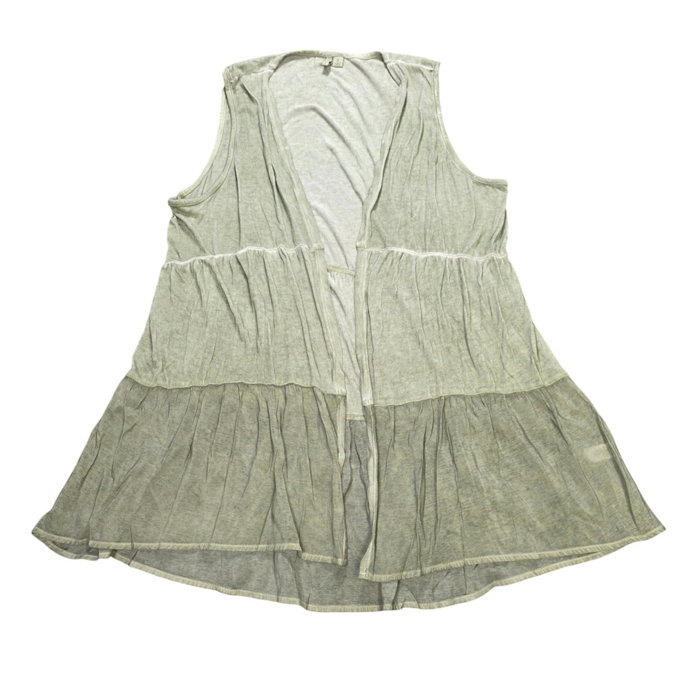 Cato Open Front Sleeveless Cardigan Women's Size XL Olive Green Tiered Ruffle